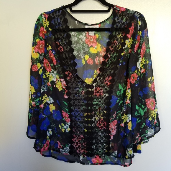 Demanding Tops - Gorgeous Bright Floral Sheer Blouse, embroidered